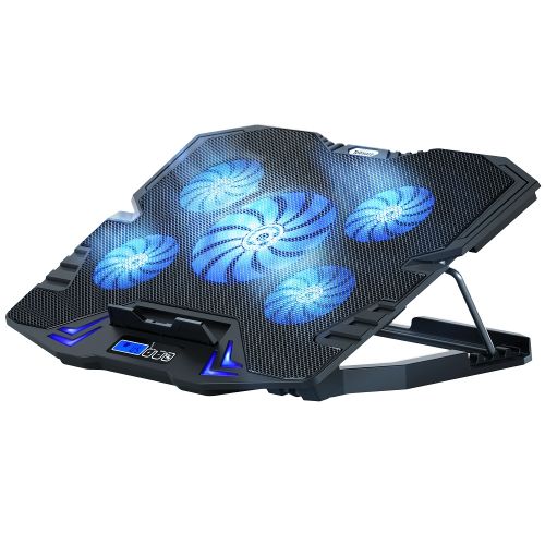 TopMate C5 Laptop Cooling Pad Gaming Notebook Cooler, Laptop Fan Cooling Stand Adjustable Height With 5 Quiet Fans Blue LED Light, Computer Chill Mat With LCD Controller, For 10-15.6 Inch Laptops